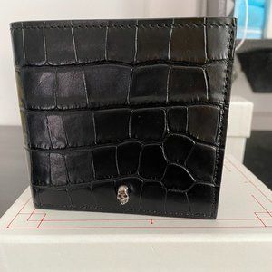 Alexander McQueen Black Croc Skull Bifold Wallet